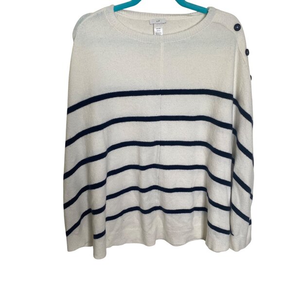 J. Jill Sweater Cape Poncho Womens One Size White Navy Striped Relaxed Cozy Casu - Picture 1 of 9